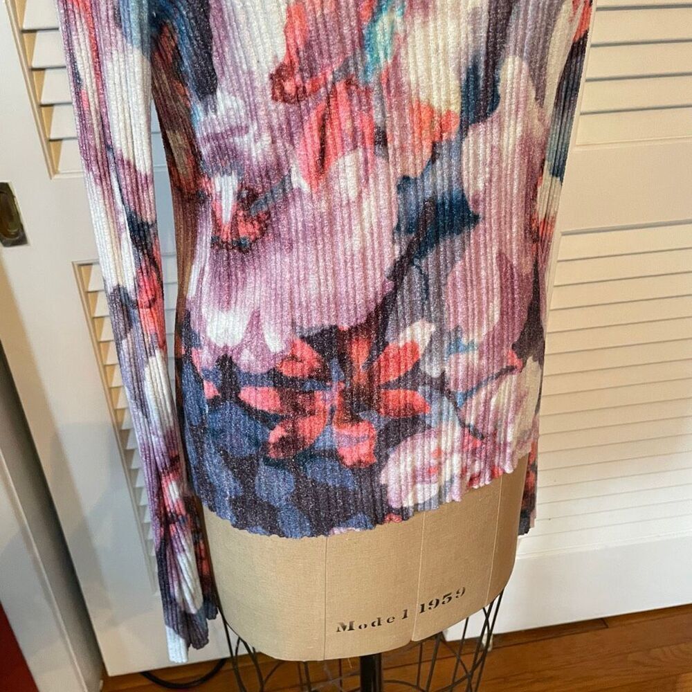 Anthropologie Floral Ribbed Mock Neck Sweater - Pink, Blue, White - Picture 6 of 11